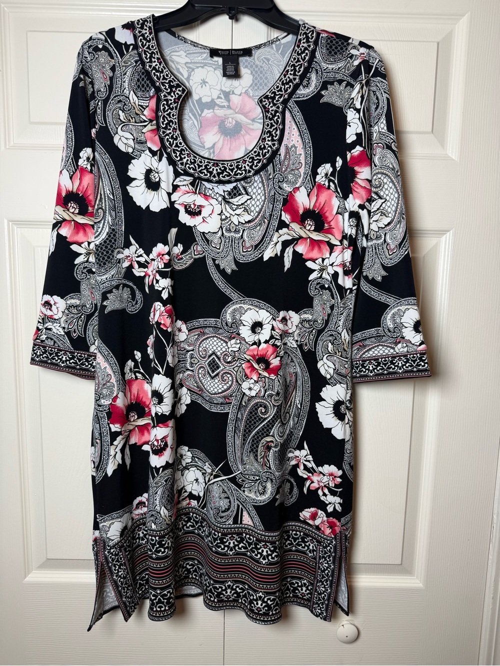 White House Black Market Women Floral 3/4 Sleeve Mini Shirt Dress